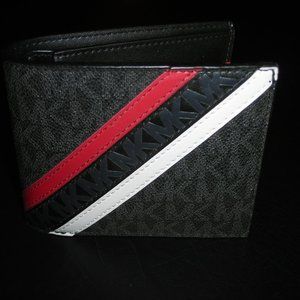 Michael Kors Cooper Billfold With Passcase Mini MK Logo PVC Black/Crimson